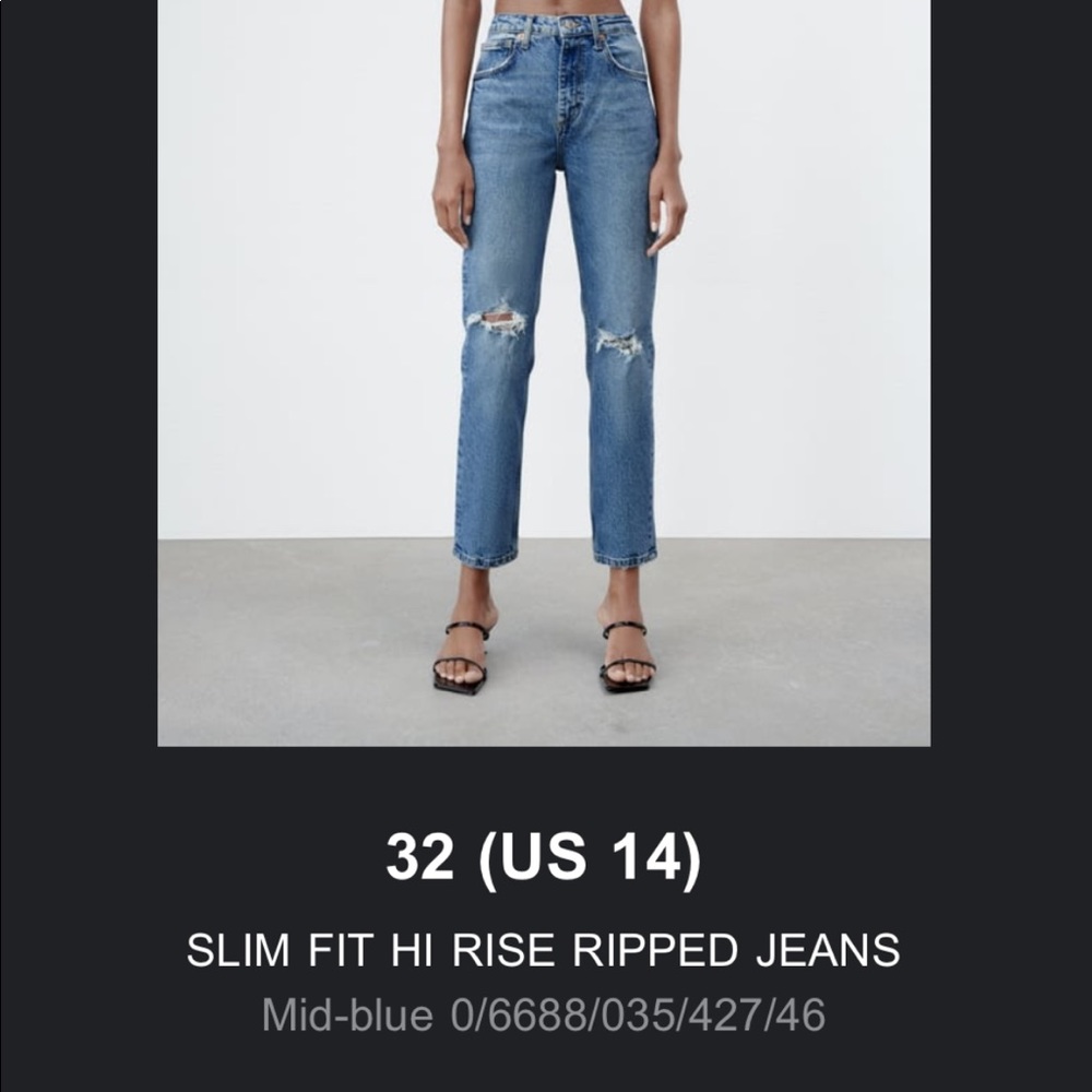 Zara Slim Fit Hi Rise Ripped Jeans
